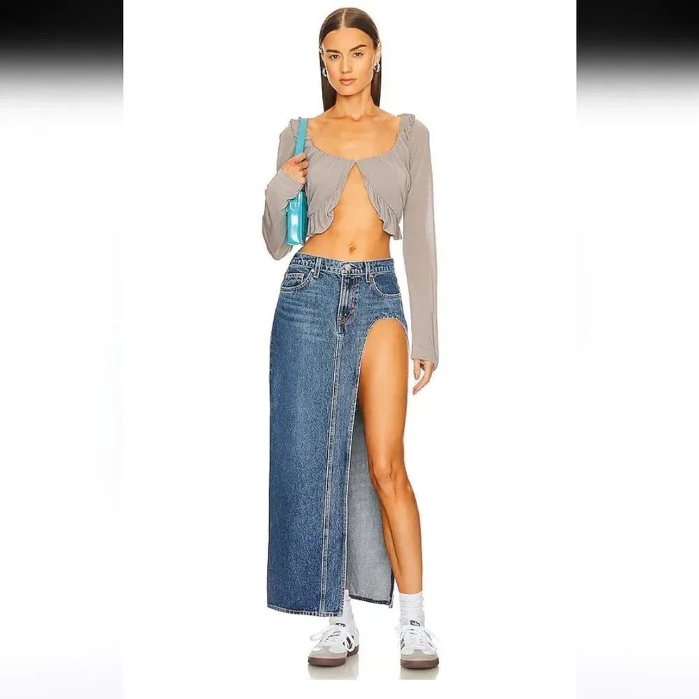 GRLFRND The Blanca Maxi Skirt W/High Slit Denim Jean Skirt Crissy Field Size 29